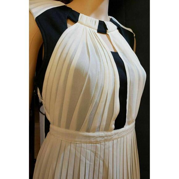 Tinley Road Women's Cream Black sleeveless, pleated dress, size M side Zipper - Picture 6 of 6